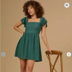Altar’d State Hunter Flutter Sleeve Dress, NWT, Green,